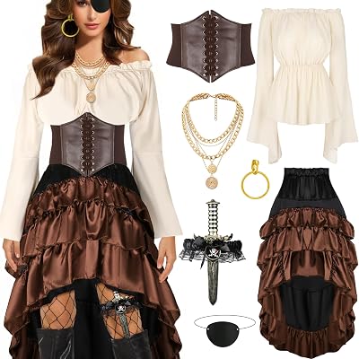 CICOCI Pirate Costume Women Outfits Renaissance Corset Steampunk Skirt Top Pirate Accessories Full Halloween Costume