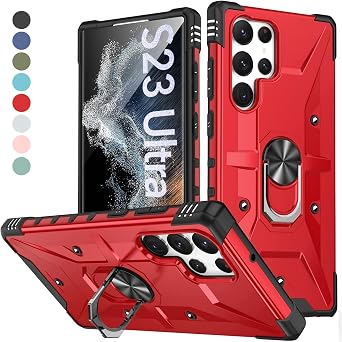 ELEPIK Galaxy S23 Ultra Case with Ring Holder Kickstand, Samsung S23 Ultra Cover [Pass 6ft Drop Test] [Double Layer Military Grade Protection] Phone Case for Samsung Galaxy S23 Ultra (Red)