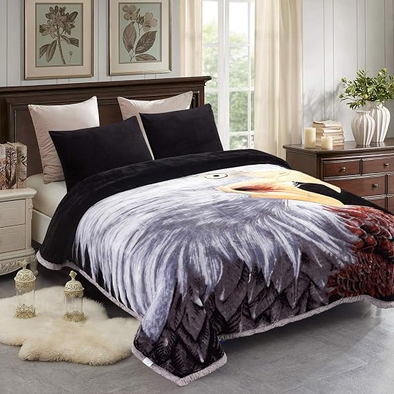 JML Raschel Fleece Blanket King Size Heavy, 10.5 lbs, 87"x94", Eagle/Lion