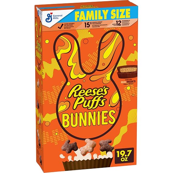 Reese's Puffs Bunnies Chocolatey Peanut Butter Cereal, Family Size, 19.7 oz