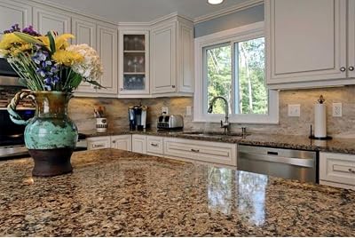 EZ FAUX DECOR Granite | Peel & Stick Kitchen Countertop | Self Adhesive Vinyl | Removable Wallpaper | 36 x 120 | Resist Water, Heat, and Stains | Gold Black White 10ft