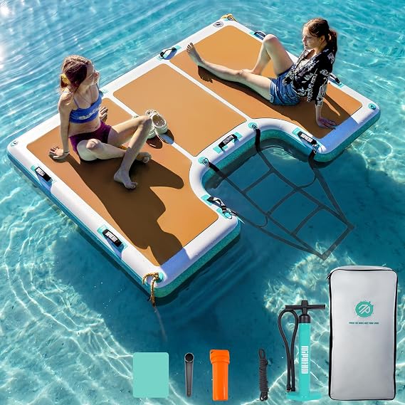 Niphean Floating Dock, Non-Slip Inflatable Dock with Upgraded Ladder