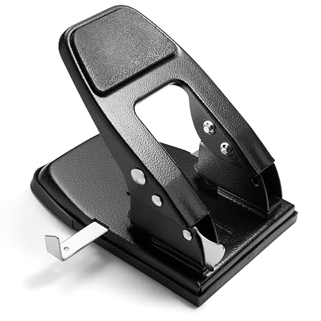 Officemate 2-Hole Punch - 50 Sheet Capacity, Paper Punch with Adjustable Paper Guide & Easy Clean Chip Tray, Ergonomic Padded Handle, Medium Duty Design, Black