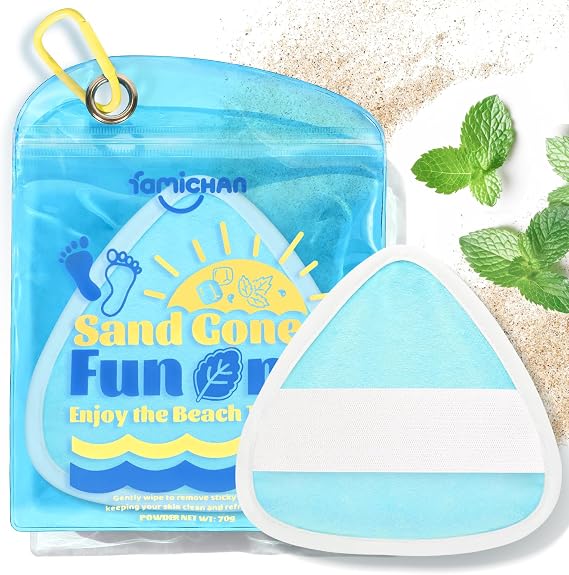 famichan Triangle Sand Remover Puff for Beach, Sand Removal Eraser Wipe Bag, Family Vacation Essentials, Cruise Travel Accessories, Beach Must Haves for Women, Boys & Girls