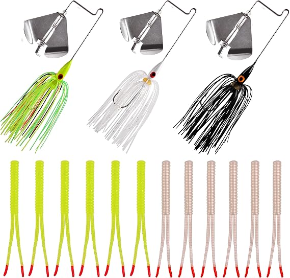 Buzz Baits Bass Fishing Lures Kit, Spinner Baits with Split Tail Trailer Spinnerbait Swimbait Jigs Lure for Bass Pike Trout Salmon Freshwater Saltwater Fishing
