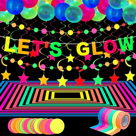 Chuangdi 44 Pcs Neon Birthday Party Decor Glow in the Dark Party Supplies