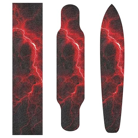 Red Lightning on Black Skateboard Grip Tape Sheet, Waterproof Scooter Grip Tape Non Slip Longboard Griptape, Bubble Free Sandpaper for Skateboard, 10" x 44"