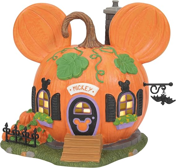 Department 56 Disney Village Halloween Mickey Mouse Pumpkintown House Lit Building, 5.83 Inch, Multicolor