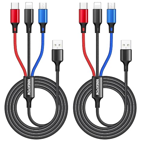 Multi Charger Cable [2Pack 2M], 3 in 1 Multi Charging Cable Nylon Multiple USB Charger Cable with Micro USB Type C for Phone 15 14 13 12 11 Samsung Galaxy S24 S23 S22 S21, Pixel 7, Kindle, LG