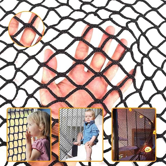 Balcony Netting for Pets,Apartment,Stair,Trampoline,Playground,Child Safety Rope Net,Driveway Net for Kids Safety,Baseball Softball Net Sports Netting (3.3ft13.2ft, Black)