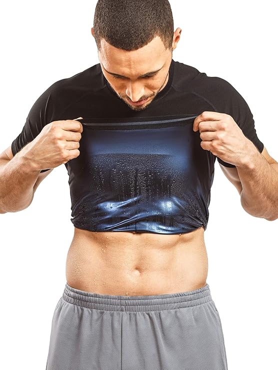 Sweat Shaper Men's Sauna Suit Shirt Athletic Tee, Short Sleeve Compression T-Shirt, Performance Baselayer Workout Shirt