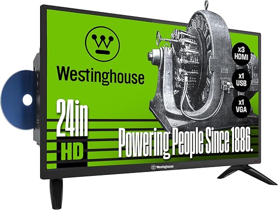 Westinghouse 24 Inch TV with DVD Player Built in, HD LED Small Flat Screen Non-Smart Television DVD Combo, RV Camper, Works w/Fire Stick, Roku, Apple TV, TiVo, Xumo, Streaming Devices (2026 Model)