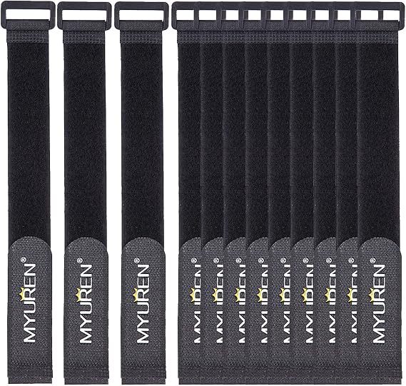 1"x 18"-12 Pack Reusable Fastening Cable Straps with Buckle Adjustable Hook and Loop Securing Strap Multi-Purpose Cinch Strap for Cord Management
