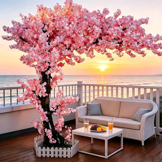 Large Artificial Cherry Blossom Tree,Faux Cherry Blossom Tree for Home Decor Indoor Outdoor,Arbol De Cerezo Artificial Grande with Silk Flowers for Garden Living Room Wedding Party (Pink, 4ft 11in)
