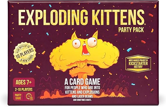 Exploding Kittens Party Pack, 2-10 Players, Ages 7+, Party Card Game | More players, more cards, more chaos! Quick-to-learn card game plays up to 10 and is great for parties or family game night