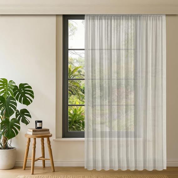 Gauze Fabric Design Lüks İpeksi Dokulu Bambu Kırışmaz Ütü Gerektirmez Krem 300x260 Seyrek Pile (1 x 2) YÜKSEK KALİTELİ TÜL PERDE