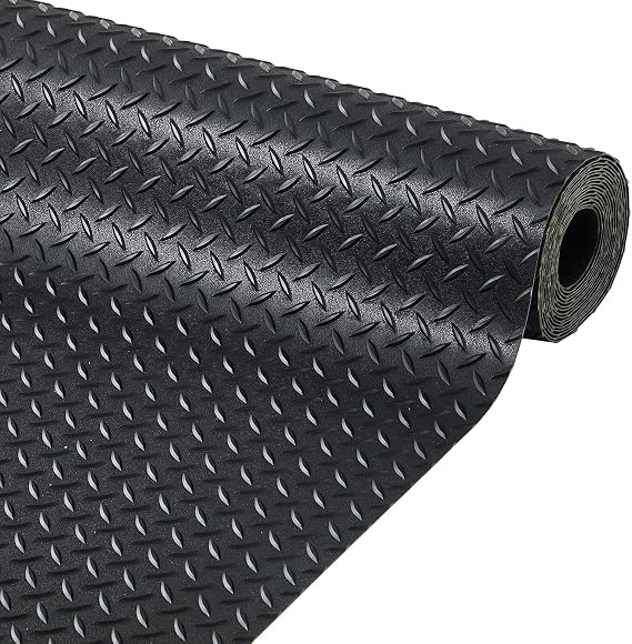 7.8x20 FT Garage Floor Mat, 2.8mm Thick Diamond Plate PVC Rubber Roll, Slip-Resistant Protection for Garage, Warehouse, Gym, Trailer, and SUV Use
