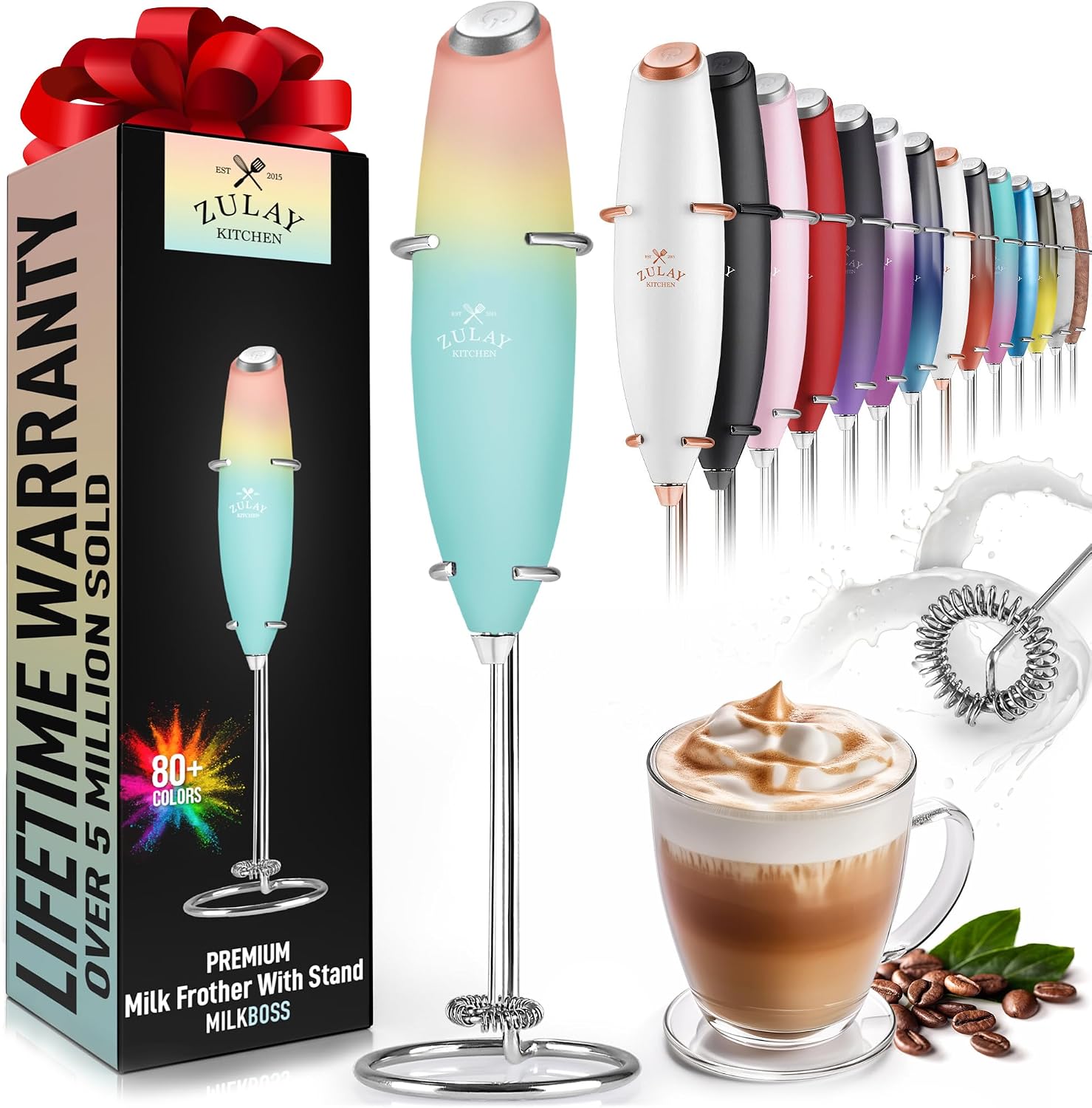 Zulay Kitchen Powerful Milk Frother Wand - Ultra Fast Handheld Drink Mixer - Electric Whisk Foam Maker for Coffee, Lattes, Cappuccino, Frappe, Matcha & Coffee Creamer - Milk Boss Cupcake