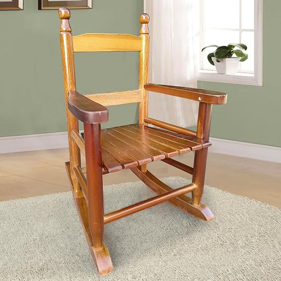 Toddler Rocking Chair for Kids Age 2-5, Hardwood Porch Rocker with Back Support & Armrest for Small Spaces Living Room Outdoor Garden, Easy Assembly (Oak)