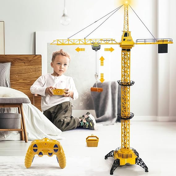 Mini Tudou Remote Control Tower Crane Toy 50in 6 Channel | Infinite Rotation 2.4GHz Light & Sound RC Construction Toy with for Boys