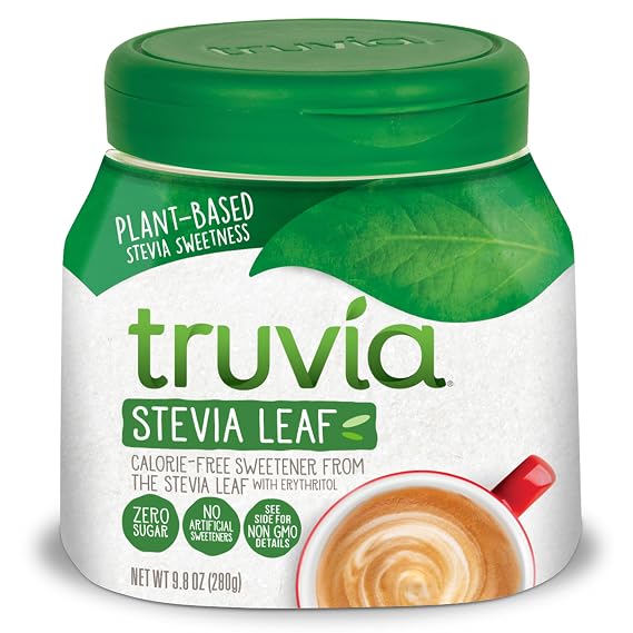 Truvia, Sweetener Natural Calorie Free, 9.8 Ounce | Spoonable jar; 3/4 tsp = 2 tsp sugar; stevia leaf, erythritol; non-GMO, gluten-free, kosher; diabetic & keto