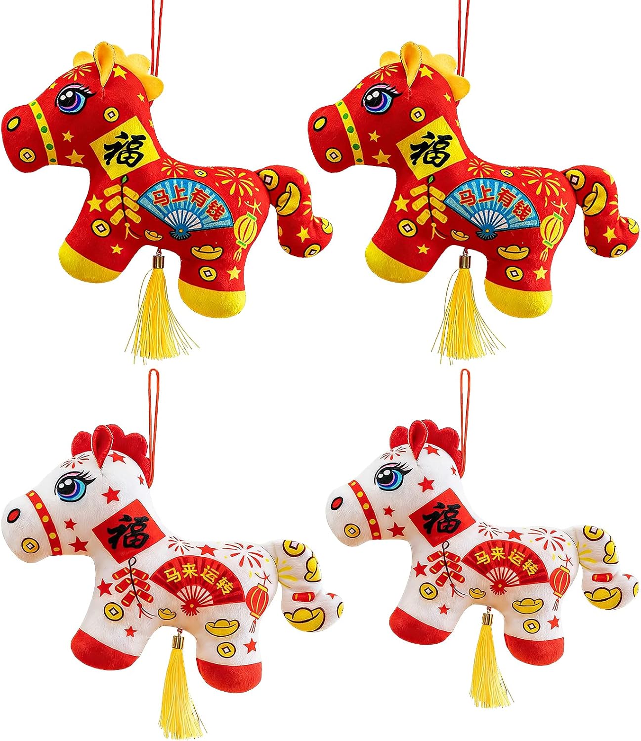 4 Pcs Year of The Horse 2025 Hanging Decoration, Horse Plush Ornaments, Cartoon Mascot Stuffed Animal,for Spring Festival Blessing Souvenir Home Car Decors