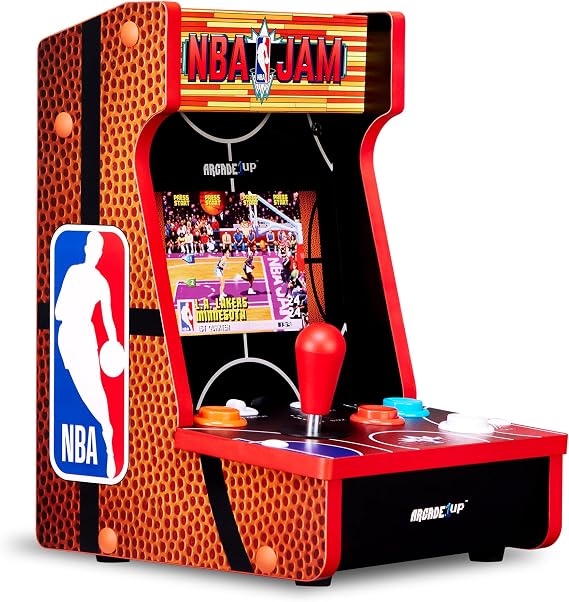Arcade1Up NBA JAM Countercade Arcade, NBA JAM TE and NBA Hang Time | 7-Inch LCD Screen, Light-Up Marquee and Real-Feel Arcade Controls