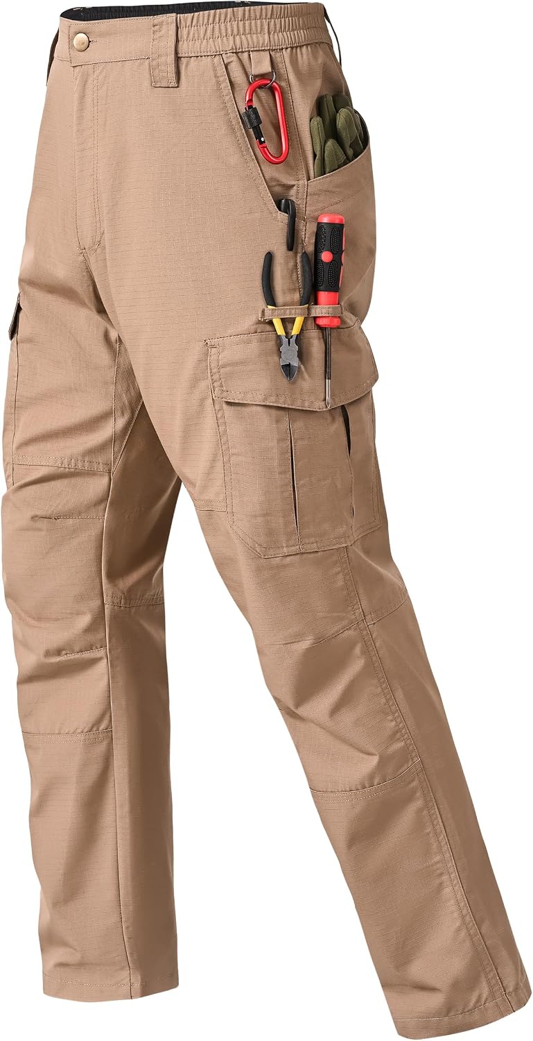 Mens Work Pants Ripstop Waterproof Cargo Pants for Men with 7 Pockets Tactical Hiking Pants