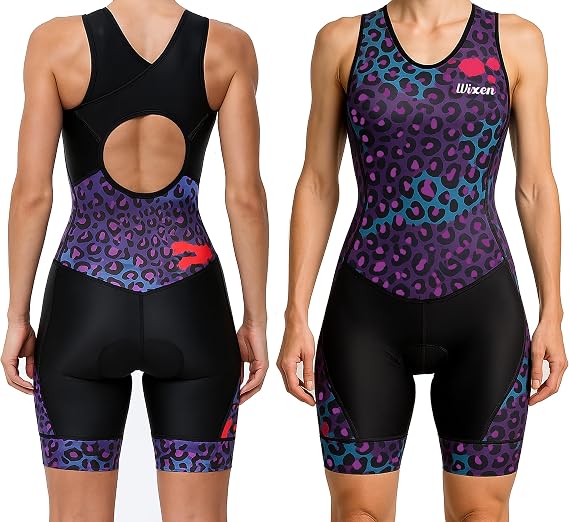 Women's Triathlon Tri-Suit, Blue, Sleeveless, Racerback, Bodysuit, Solid, Quick-Drying