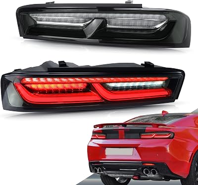 VLAND Led Tail lights Compatible with Chevrolet Camaro 2016 2017 2018 wRed Turn Signal wSequential US Plug, Smoke Clear Lens Rear Lamp Assembly with Passenger& Driver Sides
