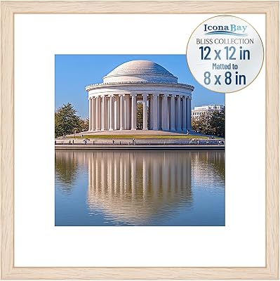Icona Bay - 12x12 Light Oak Picture Frame with Removable Mat to 8x8 Photo - Modern Style Engineered Wood Poster Frame - Wall Mount Only - Bliss Collection