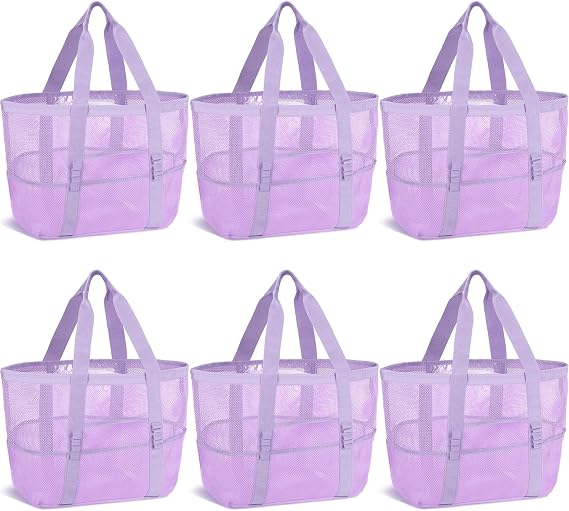 Hillban Large Beach Mesh Bags Bulk for Women Beach Tote Bag with 8 Pocket Zipper Waterproof Sandproof for Pool Cruise Ship