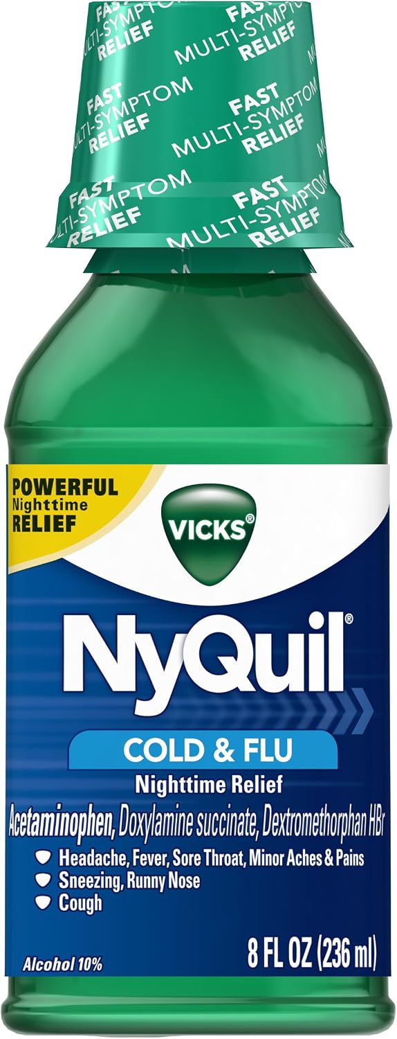 Vicks NyQuil Cold & Flu Nighttime Relief, Original Liquid 8 Fl Oz Pack of 12