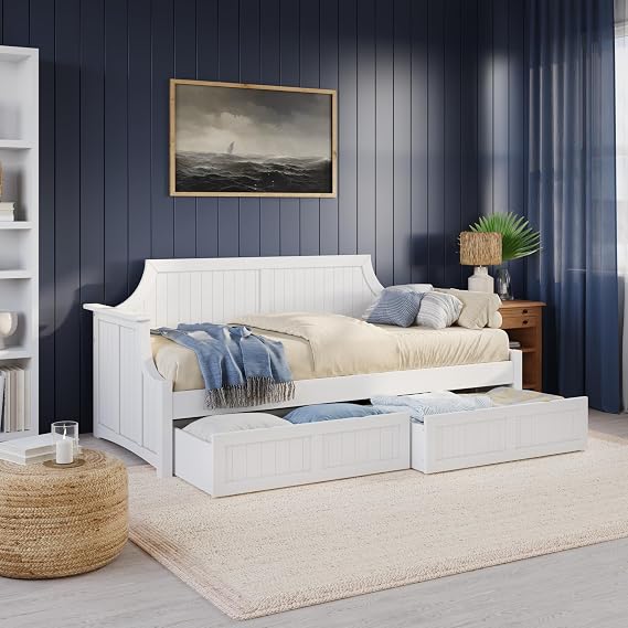 AFI, Cambridge Twin Wood Daybed with 2 Storage Drawers, White