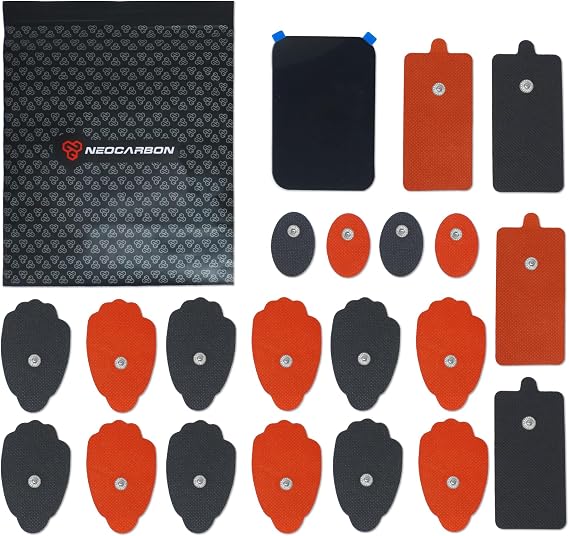 NEOCARBON Reusable Electrode Pads for TENS Unit, 20 Replacement Pads, Mix | Quality TENS Pads, Adhesive, Standard 3.5mm Snap-on Connector, Safe to Use, User-friendly Design & Different Sizes