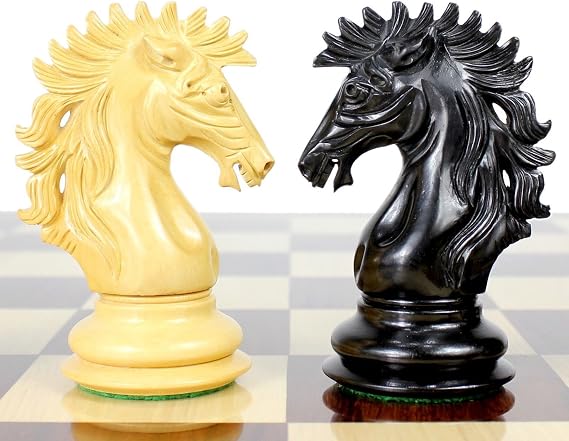 House of Chess - Ebony/Boxwood Chess Pieces Encore Staunton 4.5" + 2 Extra Queens + Wooden Storage Box