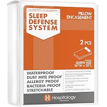 HOSPITOLOGY PRODUCTS Zippered Pillow Encasement - Sleep Defense System - Queen - Waterproof - Set of 2-20" H x 30" W