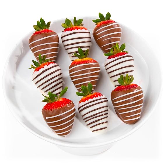 A Gift Inside 9 Chocolate Covered Strawberries Gift Box - Fresh Chocolate Dipped Strawberries with Milk & White Chocolate - Gourmet Chocolate Covered Strawberry Gift for Birthday, Mother's Day, Valentine's Day, Anniversary