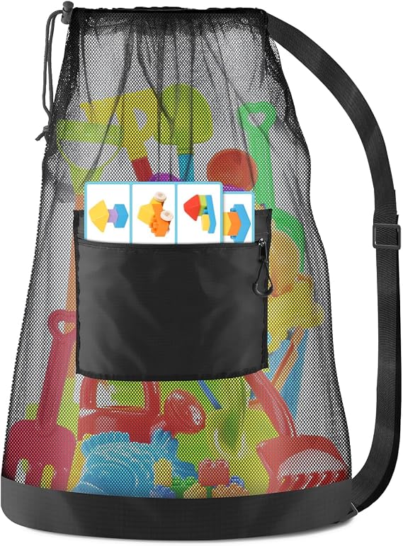 1PC Large Mesh Beach Bag Drawstring Toys Bag | 24" x 36" Swim Pool Toys Balls Storage Bags Gym backpack, Beach Toy Shells Organizer