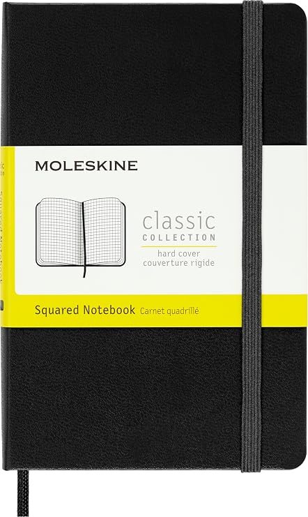 Moleskine Classic Notebook, Hard Cover, Pocket (3.5" x 5.5") Squared/Grid, Black, 192 Pages