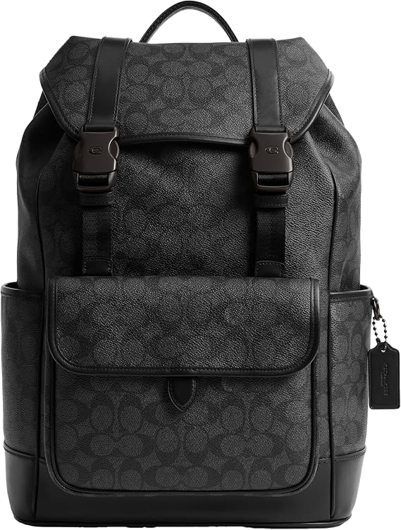 Coach Mens League Flap Backpack, Charcoal Signature, One Size