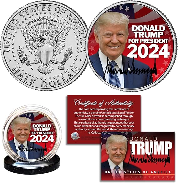 Donald Trump President 2024 Official Genuine Legal Tender JFK Kennedy Half Dollar U.S. Coin