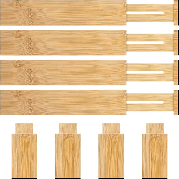 4 Pack Bamboo Drawer Dividers Organizer with Inserts 2.6'' High