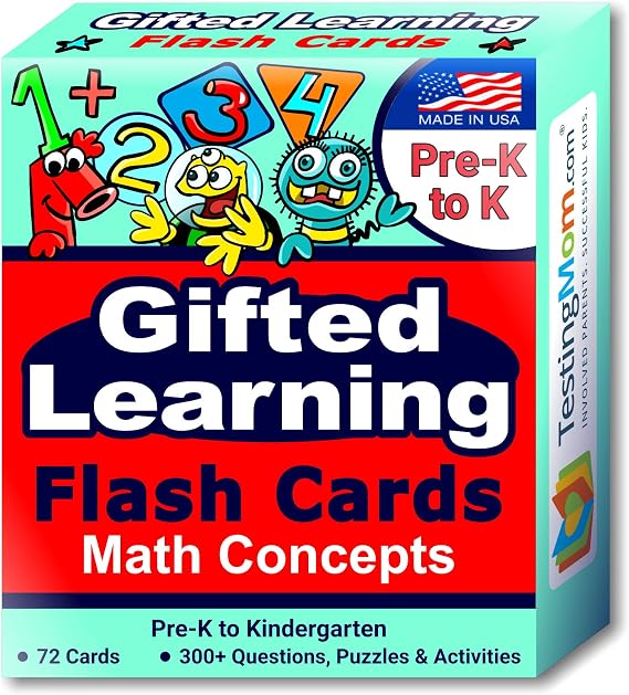 Gifted Learning Flash Cards Math Concepts for Pre-K to Kindergarten Addition, Subtraction, Counting, More for CogAT, Iowa Test, NNAT, OLSAT, NYC Gifted and Talented