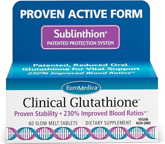 EuroMedica Clinical Glutathione - Cellular Antioxidant Defense - 60 Count | Cellular Antioxidant Defense and Detoxification Support. 60 tablets.