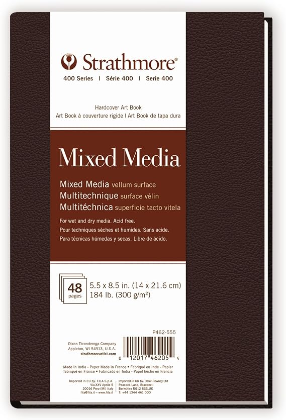 Strathmore 400 Series Mixed Media Paper Art Book, Matte Brown Cover, Natural White, Hardbound, 24 Sheets, 5.5x8.5 inch