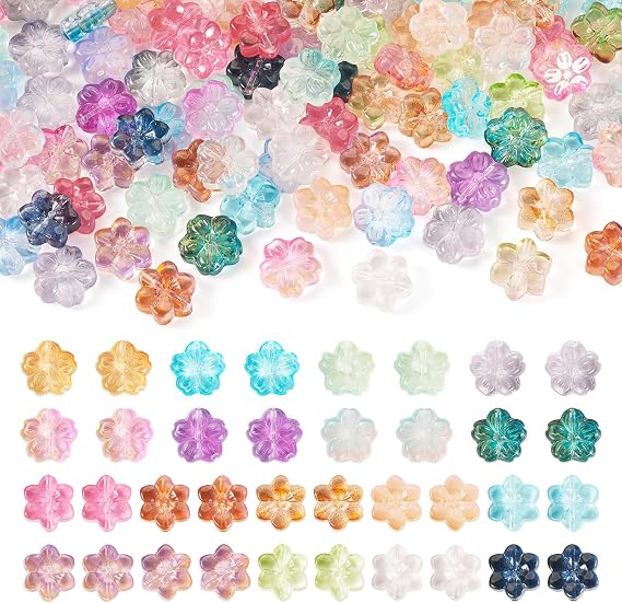 120 pcs Glass Flower Bead Floral Crystal Glass Beads Blooming Flower Charms Beads for Spring Bracelets Necklace Earring Jewelry Making Home Decoration