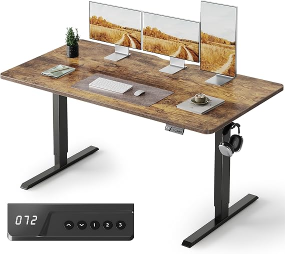 FEZIBO Standing Desk, 6328 Inches Electric Height Adjustable, Sit Stand Up, Computer Office Desk with Splice Board, Black Frame/Rustic Brown TOP