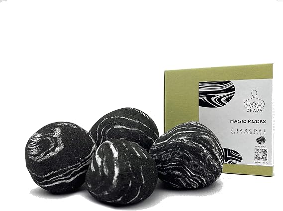 Chada Magic Rocks : Charcoal Air Deodorizer, No Chemicals, Activated Charcoal, Natural Room Odor Eliminator, Neutralizer, Absorb Smoke Smell, 420 g, set of 4 rocks