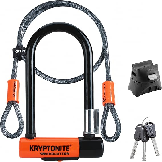 Kryptonite Evolution Mini-7 Bike U-Lock, 13mm Steel Shackle, 4 ft Cable | Sold Secure Gold Certified 13mm Hardened Steel Shackle, Double Deadbolt, FlexFrame-U Mounting Bracket and 3 Keys